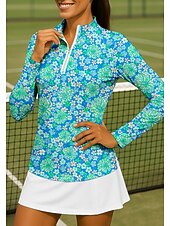 billiga Kvinnors skjorta-Dam Blommig Sporttröja Vandringspolotröja Tennisskjorta Långärmad Dragkedja Blommig UPF50+ UV-resistent Hög Elasisitet Fuktabsorberande Andningsfunktion Tennis Golf Pickleball Hög krage Dragkedja