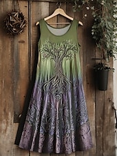 baratos Vestidos Boho-Vestido midi vintage viking com nó celta gradiente feminino, vestido de verão, linha A, casual, boho, festa de casamento, praia, corte regular, floral, gráfico, folha, sem mangas, gola em U