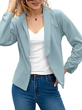 abordables Blazers et Costumes-Femmes Blazer Confortable Respirant Coupe ajustée Mode Moderne Uni Travail Quotidien Régulier Col Rabattu Coupe régulière manche longue Vêtements d&#039;extérieur Rose Claire Noir Blanche Printemps Automne