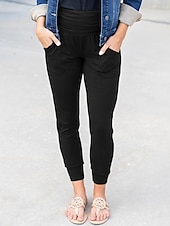 billiga Enkla Leggings-Dam Byxor Damasker Streetwear Ledigt Fullängd Naturlig Slät Ficka Elastisk midja Mjuk Utomhus Semester Utekväll Grå Svart Röd Blå Höst Normal