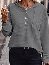billige Teksturert hettegensere og sweatshirt-Dame Pullover hettegenser-genser عادي Gatemote Fritid Behagelig Langermet Med hette Vanlige topper Gate Ferie Ut på byen Knapper Svart Rosa Grå Høst