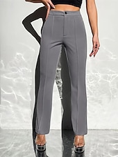 baratos calças sociais femininas-Mulheres Social Perna larga Calças Moda Roupa de rua Comprimento total Cintura Alta Tecido Bolsos Respirabilidade Confortável Rua Roupa Diária Para Noite Preto Azul Marinha Damasco Cinzento Primavera