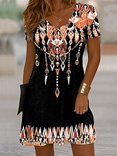 Dames Mini-jurk T shirt jurk Zonnejurk Vakantie Casual Boho Uitgaan Normale pasvorm Grafisch Paisley Abstract Korte mouw V-hals Blozend Roze blauw Paars Oranje Zomer Lente voordelige Boho Jurken-Dames Mini-jurk T shirt jurk Zonnejurk Vakantie Casual Boho Uitgaan Normale pasvorm Grafisch Paisley Abstract Korte mouw V-hals Blozend Roze blauw Paars Oranje Zomer Lente