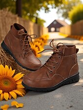 abordables Bottines-Bottines à lacets pour femmes avec col côtelé – des chaussures d&#039;extérieur élégantes pour les visites à la ferme, les champs de tournesols et les promenades d&#039;automne