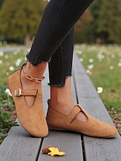 preiswerte Damenhausschuhe und -halbschuhe-Ballerinas für Damen mit breiter Zehenpartie aus Wildlederimitat und verstellbarem Riemen – bequeme Freizeitschuhe für Garten, Park und Spaziergänge im Freien