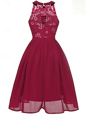 halpa Sifonkimeet-Naisten Midimekko Pitsimekko Coctail-asu Häävieraspuku Sifonki Tyylikäs Muoti Moderni ulko- Cocktailjuhla Normaali Tavallinen Hihaton Riipuskaula Punastuvan vaaleanpunainen Viini Laivaston sininen