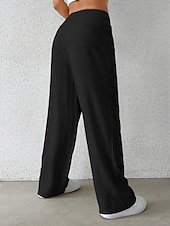 preiswerte Schlichte Hose aus Baumwollleinen-Damen Weites Bein Chinos Mode Basic Lässig Volle Länge Mittlere Taillenlinie Einfarbig Tasche Komfort Außenbereich Unelastisch Urlaub Straße Täglich Schwarz Weiß Blau Aprikose Sommer Frühling Herbst