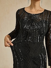 preiswerte Kleider für den-Damen Maxikleid Etui-Kleid Elegant Abendgesellschaft Normale Passform Einfarbig Langarm Rundhalsausschnitt Schwarz Herbst Winter