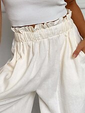 baratos perna larga e cintura alta-Mulheres Perna larga Calças Roupa de rua Casual Comprimento total Natural Tecido Cintura elástica Confortável Feriado Roupa Diária Final de semana clarete Ferrugem Azul marinho Branco Outono Normal