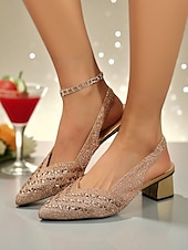 abordables Fête de la Vie Nocturne-Escarpins à bride arrière scintillants argentés pour femmes - Chaussures de soirée scintillantes à talon bas pour la vie nocturne et les événements en soirée
