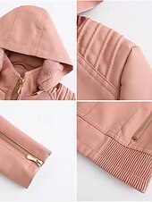 economico Giacche in finta pelle-Per donna Giacca in Ecopelle Giacca in Pile Impermeabile Confortevole Tasca Cerniera completa Foderato in pile Moda Stile da Strada Semplice All&#039;aperto Casual Quotidiano Regolare Con Cappuccio