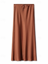 abordables Faldas Lisas-Mujer Falda Casual Maxi Tiro Medio Faldas Plano Correa Microelástico Vacaciones Calle Vino Azul marinero Negro Verde Ejército Otoño Poliéster