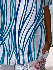abordables T-shirt rayé et géométrique-Femmes Chemise Graphique Géométrique Rayé Élégant Classique Occasionnel Manche Courte Col en V Hauts Réguliers Quotidien Tenue de plage Vêtements de vacances Imprimé Bleu Gris Été Printemps