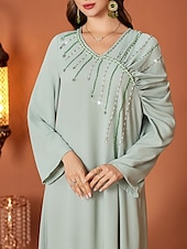 abordables Longueur du plancher-Ligne A Robe de Mère de Mariée  Élégant Col en V Longueur au sol Chiffon manche longue avec Cristaux 2025