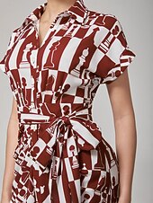 preiswerte Blumenkleider-Kleid mit geometrischem Retro-Faltenmuster