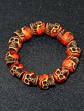 baratos Acessórios de Halloween-Pulseira masculina de contas de caveira de Halloween – pulseira punk gótica de resina elástica para festas, cosplay e fantasias