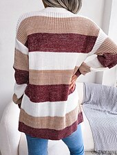 ieftine Cardigane și îmbrăcăminte exterioară-Pentru femei Pulover Bluza Elegant Modă Șic Stradă Dungi Culoare pură Deschis frontal Tricotat Manșon Lung Topuri obișnuite Tricotat În aer liber Zilnic Sfârșit de săptămână Negru Roșu Vin Toamn