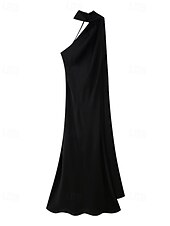 preiswerte Einfaches Kleid-Damen Langes Kleid Maxikleid Abschlussballkleid Partykleid Mode Modern Party Besonderer Anlass Abendgesellschaft Normale Passform Einfach Ärmellos Ein-Schulter Schwarz Sommer