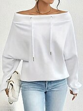 cheap Plain Tops-Women&#039;s Pullover Sweatshirt Plain Casual Long Sleeve Round Neck Regular Tops Street Dailywear Black White Blue Gray Fall Winter