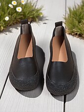 preiswerte Damenhausschuhe und -halbschuhe-Damen Flache Schuhe Barfußschuhe Weiche Schuhe Schuhe mit weiter Passform Täglich Reise Muttertag Flacher Absatz Runde Zehe Lässig Komfort Minimalismus Kunstleder Loafer Schwarz Kaffee