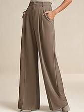 billiga breda ben och hög midja-Dam Brett skaft Byxor Streetwear Ledigt Fullängd Naturlig Slät Elastisk midja Bekväm Gata Helgdag Dagliga kläder Aprikos Grå Svart Vit Höst Normal