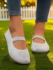 olcso Női lapos sarkú cipők-női széles orrú, flyknit Mary Jane lapos sarkú cipő – kényelmes, lélegző, hétköznapi viseletre, kerti sétákra és hosszú állásidőre