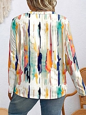 Χαμηλού Κόστους Plus Size T-Shirts-Γυναικεία Συν μέγεθος Άριστος Μπλουζάκι Γραφική Γεωμετρία Στάμπα Μακρυμάνικο Στρογγυλή Ψηλή Λαιμόκοψη Καθημερινό Καθημερινά Πολυεστέρας Φθινόπωρο Χειμώνας Θαλασσί Λευκό