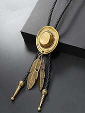abordables Cravates et nœuds papillon pour hommes-Collier en cuir avec pendentif en forme de plume et chapeau de cowboy western pour homme, idéal pour un rodéo, une soirée champêtre ou une tenue en jean.
