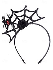 abordables Accessoires d&#039;Halloween-Serre-tête d&#039;Halloween en toile d&#039;araignée pour femme – Dentelle noire gothique avec motif rose rouge et araignée, polyester léger et plastique, parfait pour les fêtes costumées et le cosplay