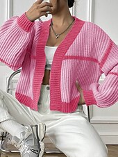 preiswerte Strickjacken und Oberbekleidung-Damen Strickjacke Mode Farbblock Gerippt Kapuze Patchwork Gestrickt Langarm Normale Oberteile Stricken Ferien Ausgehen Wochenende Schwarz Rosa Herbst