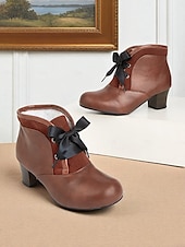 abordables Années 1950-Bottines bordeaux d&#039;inspiration victorienne des années 1900 pour femmes – bottines à talons à lacets en similicuir avec nœud en ruban pour un usage quotidien et des tenues vintage