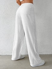 preiswerte Schlichte Hose aus Baumwollleinen-Damen Weites Bein Chinos Mode Basic Lässig Volle Länge Mittlere Taillenlinie Einfarbig Tasche Komfort Außenbereich Unelastisch Urlaub Straße Täglich Schwarz Weiß Blau Aprikose Sommer Frühling Herbst
