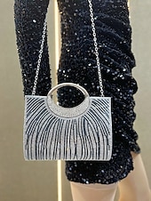 cheap Clutches &amp; Evening Bags-Women’s Rhinestone Evening Clutch Bag with Round Handle – Sparkly Gold Crystal Purse for Cocktail Parties, Weddings &amp; Formal Events