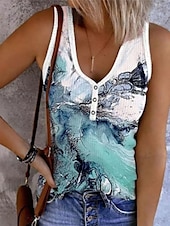 billige Boho tank topp-Dame Camisole Tank Top Grafisk Geometrisk Bohem Årgang Tropisk Ermeløs V-hals Vanlige topper Daglig Trykt mønster Lysegrønn Rød Blå Kakifarget Regnbue Sommer Vår