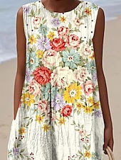 cheap Floral Dress-Women's Midi Dress Casual Dress Summer Dress Fashion Modern Daily Beach Weekend Regular Fit Flower Sleeveless Crew Neck White Yellow Fall