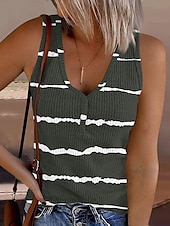 cheap Stripe&amp;Geometric Tank Top-Women&#039;s Camisole Tank Top Graphic Striped Vintage Stylish Casual Sleeveless Sleeveless V Neck Regular Tops Daily Print Pink Army Green Blue Summer Spring