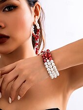 abordables Accesorios de Halloween-Conjunto de joyas de Halloween con gotas de sangre para mujer: gargantilla, pulsera y pendientes de perlas y cuentas rojas para fiestas de disfraces y eventos espeluznantes.