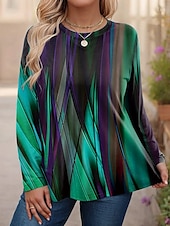 ieftine Tricouri Mărime Plus-Pentru femei Plus Size Topuri Tricou Grafic Abstract Imprimeu Manșon Lung Stil Nautic Casual Zilnic Poliester Toamnă Iarnă Albastru piscină Galben