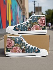preiswerte Grafische Druckschuhe-Damen-High-Top-Canvas-Sneaker mit buntem Print – Freizeitschuhe im Streetstyle für den Alltag, Reisen und Ausflüge in die Stadt