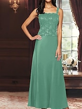 preiswerte Mit Jacke-A-Linie Dreiteilig Brautmutterkleid Elegant Einfach luxuriös Quadrathals Bodenlang Satin Spitze Dreiviertelarm mit Spitze Paillette 2025