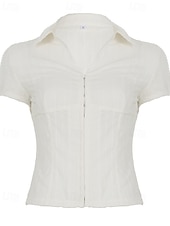 preiswerte Damen Einfache Oberteile-Damen Hemd Bluse Einfach Modern Lässig Kurzarm Hemdkragen Normale Oberteile Täglich Ferien Knöpfe Weiß Rosa Sommer