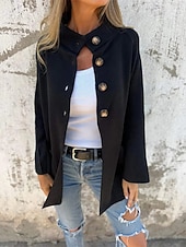 billige Trench Coats-Dame Frakk Uformell jakke Bekvem Lomme Knapper Mote Moderne Fritid عادي Ut på byen Helg Enkeltkneppet Normal Høy krage Normal Langermet Yttertøy Svart Rød Brun Høst Vinter