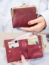 お買い得  ウォレット-女性用 ウォレット クレジットカードホルダーウォレット PUレザー オフィス ショッピング カジュアル ジッパー 複数のポケット 大容量 純色 ブラック ピンク レッド