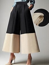 economico gamba larga e vita alta-Per donna Gamba larga Moda Streetwear Lunghezza intera Naturale Blocco di colori Patchwork Elastico in vita Comodo All&#039;aperto Vacanza Ferie Nero Autunno Vestibilità regolare
