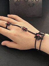 お買い得  ハロウィンアクセサリー-レディースハロウィンスパイダーウェブブレスレットリングセット - ゴシック合金ハンドチェーンジュエリー、調節可能なフィット感、パーティーやコスプレアクセサリー