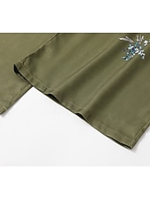  Pantalon large pour femme style bohème, longueur totale, imprimé floral naturel, poches, cordon de serrage élastique, confortable, extérieur, vacances, week-end, vert, été, coupe régulière
