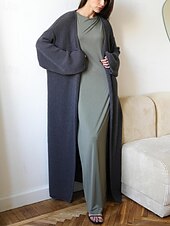 tanie Kardigany i odzież wierzchnia-Damskie Sweter Sweter rozpinany Moda Moda miejska Codzienny Jednokolorowe Prążkowany Otwarty przód Dzianiny Długi rękaw Długie topy Robić na drutach Święto Wyjściowe Weekend Biały Żółty Jesień Zima