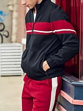 economico giacca sportiva-Per uomo Giacca Leggera Giacca Casual Set Vacanza Quotidiano Tasca 2 Pezzi Primavera Autunno Blocco di colori Moda Classico Collo alla coreana Regolare Nero Verde Cachi Giacca