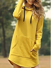 economico Felpe ed abiti sportivi-Per donna Mini Abito Abito con Cappuccio Moda Moderno Vacanza Quotidiano Uscire Vestibilità regolare Semplice Manica Lunga Con Cappuccio Nero Giallo Rosso Blu Primavera Autunno