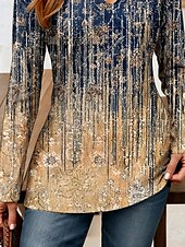 ieftine Tricou cu dungi și geometric-Pentru femei Tricou Ombre Grafic Dungi Epocă Stilat Clasic Manșon Lung În V Topuri obișnuite Zilnic Cravată cu ciucuri Imprimeu Kaki Primăvară Toamnă